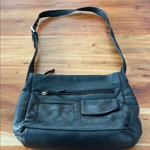 Stone & Co Black Leather Crossbody Bag with multiple pockets